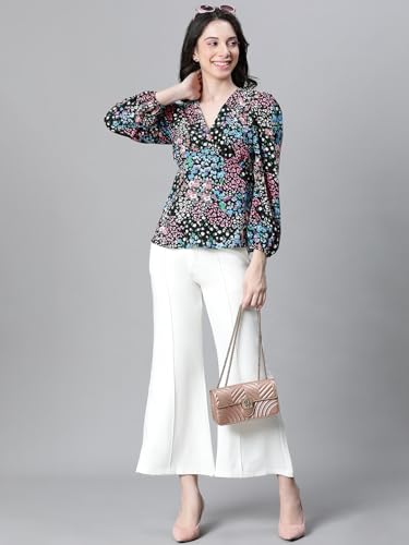 Image of oxolloxo Women Floral Print V-Neck Long Sleeve Top