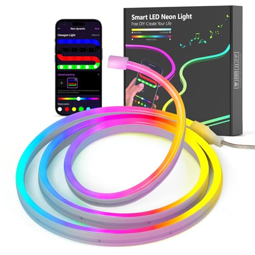 Kangtaixin Neon Striscia LED 1M, Silicone Luci al Neon Flessibile Funziona con APP, DIY Forma, Sincronizzazione Musica, Camera, Cortile, Giardino, Patio, Gaming, Festa Decorazione