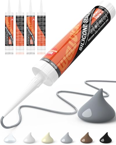 Image of WELLUCK Gray Silicone Caulk, 100% Waterproof Silicone Sealant Adhesive Caulking,for RV, Kitchen,Bathroom, Window, Door, Glass,10.2FL.OZ /300ML（4 Pack）