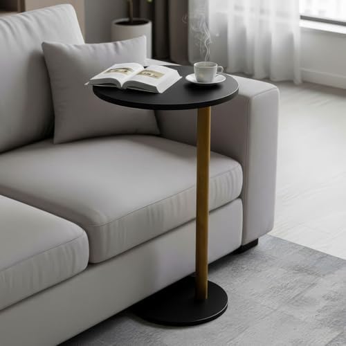 Mesa de Apoio Lateral Para Sofá Redonda Retro Multiuso MDF (Preto)
