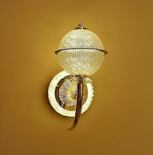 Image of FILLISKA Luxurious Acrylic Crystal Wall Lamp with Adjustable Colour Changing Function, Elegant Finish (FrenchGold-6893LND)(1 Year Warranty)