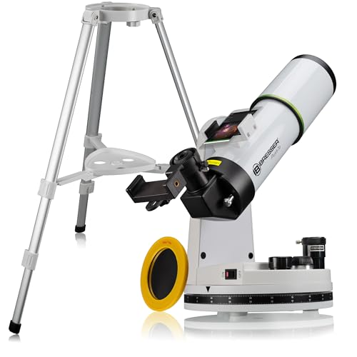 Bresser PushTo AR-80/400 Smart Teleskop für IOS Android und Windows 80mm Objektiv 400mm Brennweite Bluetooth mit Stativ und Smartphone-Adapter