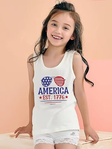 Image of 4th of July Tank Tops Boys Girls American Flag Shirts Kids Patriotic USA T-Shirt Cotton Sleeveless Tees Tops 1-7T