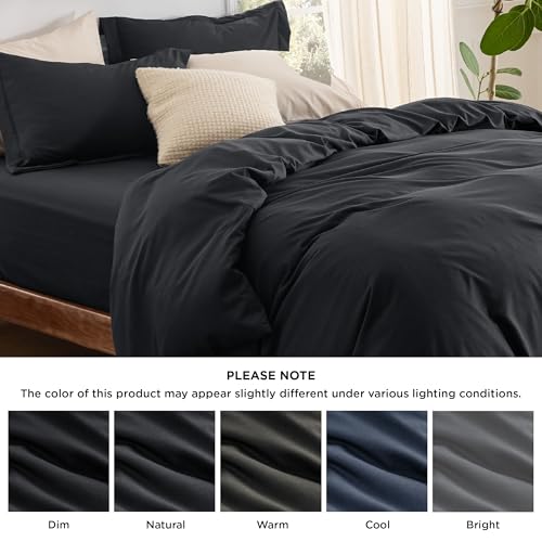 Image of Bedsure Duvet Cover with Fitted Sheet King - Deep Pocket, Hotel Luxury Soft Double Brushed Bedding Set with Zipper Closure, 1 Duvet Cover, 1 Fitted Sheet, 2 Pillow Shams, NO Comforter, Black