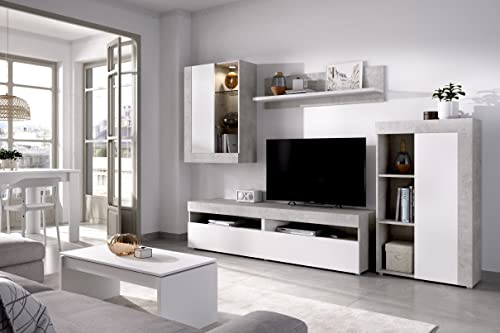 CAESAROO Parete Tv Miranda 254 cm Bianco opaco e Cemento