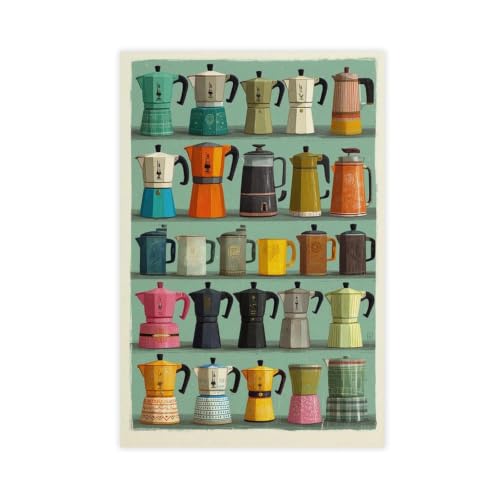 Toile cafetière moka médiévale colorée pour décor de bureau cosy