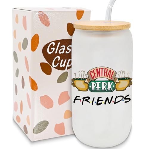 HSSPIRITZ Geschenke für Friends Fans Friends Merchandise Trinkbecher mit Deckel & Strohhalm Iced Kaffeegläser Geburtstag Weihnachten Ideal für Bier Cocktail Saft Wasser - Central Perk