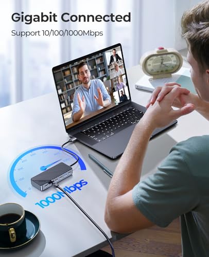 Image of ORICO USB-C Hub with M.2 SSD Enclosure, 8-in-1 USB C Docking Station Fits M.2 NVMe /SATA SSD, 10Gbps, 4K@60Hz HDMI, 100W PD, Ethernet - OM28PR