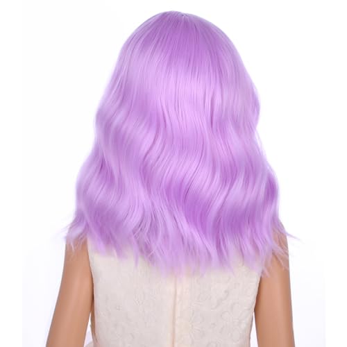Image of PATTNIUM Kids Short Purple Pink Wig Girls Lavender Purple Curly Wavy Wig Short Synthetic Hair Wigs