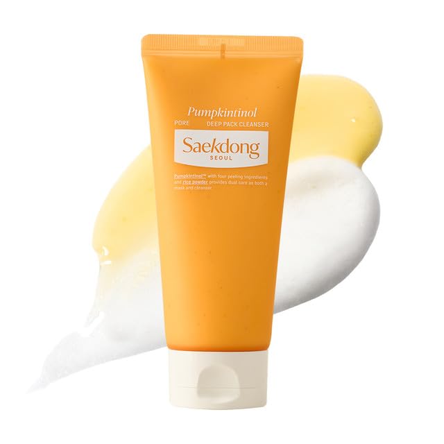 SAEKDONG SEOUL Pumpkintinol Pore Deep Pack Cleanser | Face Cleanser & Mask in One | Gentle Exfoliation with Rice Bran Powder | Deep Cleansing, Pore Care, & Radiance Boosting (120ml / 4.05 fl. oz.)