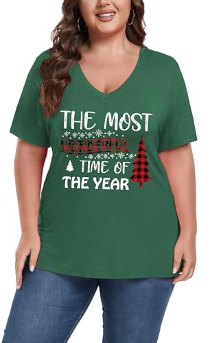 Image of ForHailey Women's Plus Size Short Sleeve Tee Shirt V Neck Basic Ladies Loose Fit T Shirt 1X-5X