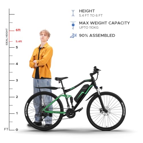 Image of EMotorad EMX+ | Electric Bike for Adults | 27.5 x 2.1 Inch Tyres | 36 V 250 W Motor | Removable 13Ah Battery | Dual Suspension | Hydraulic Brakes | C8 Colour Display (Black /Green)