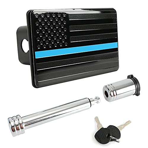 Winunite Trailer Hitch Cover With Locking Pin For 2" Inch Tow Rear Receivers Plug Cover Metal Guard For Cars Trucks Suv Black With Thin Blue Line #TOP7