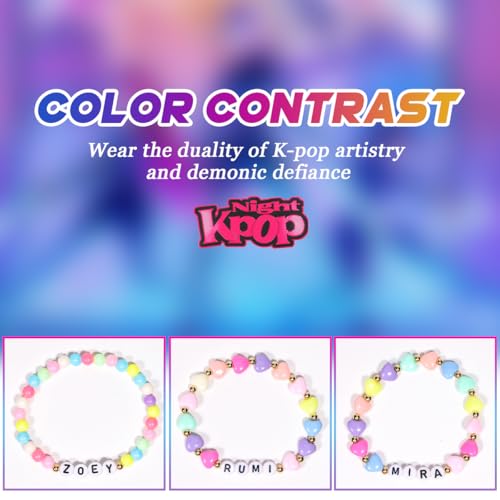 AICase for Kpop Demon Hunters Merch Rumi Zoey Mira Inspired Bracelets 3 Pcs Stackable Stretch Friendship Beaded Bracelets for Huntrix k pop Unique Merchandise Jewelry Gifts for Fans Women Men_14