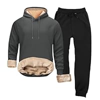 Generico Tuta da uomo in pile, set completo in lana di agnello, pantaloni spessi e caldi, tuta con cappuccio e pantaloni della tute, vestibilità comoda, taglia M-5XL