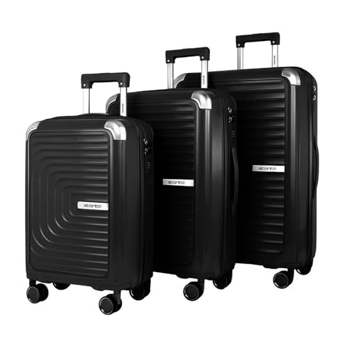 Image of Storite Luggage Set of 3 Trolley Bag Hard-Sided Polypropylene | 55cm, 63cm & 74cm | 8 Wheels Double Spinner Small, Medium & Large Travel Suitcase Bag for Men & Women - Black