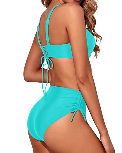 Aqua Eve Women High Waisted Bikini Twist Front Swimsuits Lace Up Bikini Tops Ruched Push Up 2 Piece Bathing Suits Mint Green Xxl #TOP3