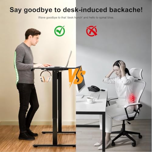 Image of ERGOMAKER Electric Standing Desk 160x60cm (Black Frame + Black Desktop) | Splice Board, Quiet & Smooth Lift, Height Adjustable Desk with Memory Height Settings, Wire Collecting Hole, 2 Hanging Hooks