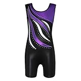 Shiny Waves Metallic Athletic Dance Gymnastics Biketards Leotards Unitards Outfit for Girls Purple W