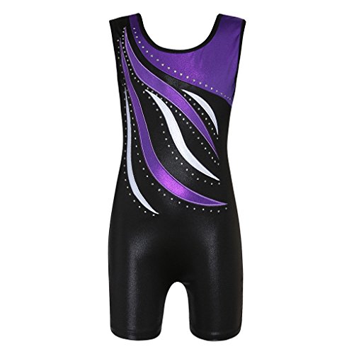 Shiny Waves Metallic Athletic Dance Gymnastics Biketards Leotards Unitards Outfit For Girls Purple Waves Black Size 10 #TOP1