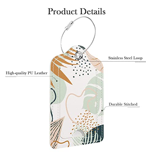 PU Leather Luggage Tags for Suitcase, Travel Cruise 2 Pack with Privacy Flap, Name ID Label and Metal Loop for Women Men Girls Baggage Bag Backpack Instrument, Boho Leaves4