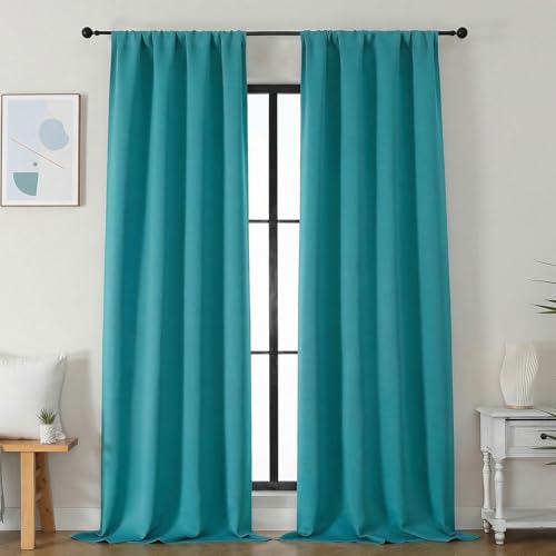 Image of Simplebrand Ava Teal Blackout Curtains for Bedroom 96 Inches Long 2 Panels, Solid Thermal Insulated, Energy Saving Nursery Window Treatment Curtains Blackout Drapes, W40 x L96 Inch, Teal