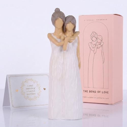 Figura decorativa madre e hija 15 cm crema