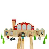 Bigjigs Rail Grand Central Station – drewniany zestaw kolejowy, akcesoria dla dzieci, pociągi i akcesoria do torów, zestawy rozszerzeń kolejowych, prezenty dla maluchów i dzieci, wiek od 3 lat