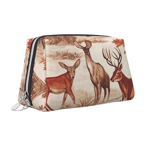 Pochette de maquillage en cuir argenté avec imprimé d'ours et cerf de style
