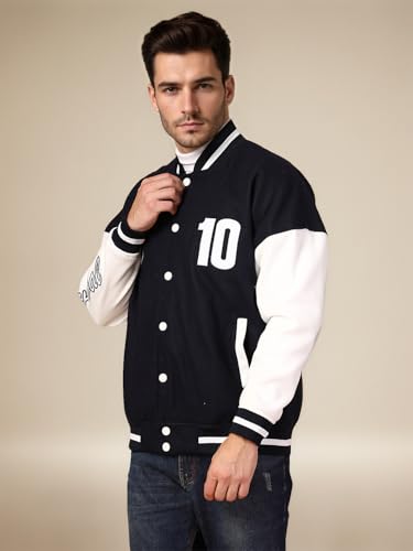 Image of CHKOKKO Men's Oversized Varsity Jacket with Snap Button Closure and Patch Design Trendy Comfortable Outerwear for College Travel and Casual Wear