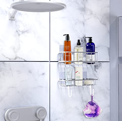 Simple Houseware 2-Tier Wall Mounted Adhesive Shower Caddy Shelf Organizer W/Hooks, Chrome #TOP3