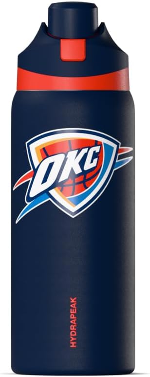 Hydrapeak x NBA Officially Licensed Oklahoma City Thunder Oasis 32 oz Water Bottle with Chug Lid Push Button, Stainless Steel Water Bottle No Straw, 32 oz Insulated Water Bottle
