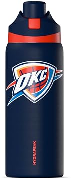Hydrapeak Officially Licensed NBA Oklahoma City Thunder Oasis 32oz Insulated Water Bottle with Push Button Chug Lid & Built-In Handle, Leakproof Stainless Steel Sports Bottle for Gym, Travel
