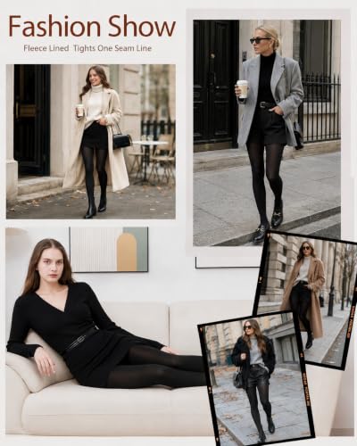 Image of Arkim Fleece Lined Glossy Black Sheer Tights Women, Crotch 1 Seam Line