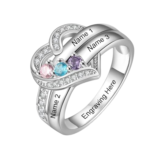 Birthstone Name Ring Personalized 1-8 Birthstones Mother Ring 925 Sterling Silver Customized Name Ring with Birthstones Family Jewelry Gifts For Mom Wife Grandma