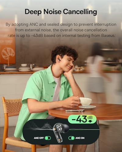 Baseus Bass BP1 NC Hybrid Active Noise Cancelling Wireless Earbuds, 12mm Super-Bass Driver, 41H Playtime, Bluetooth 6.0, IP55 Waterproof, 4-Mic AI ENC, 24 Customizable EQ image 2