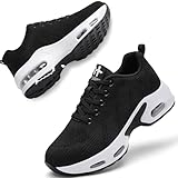 Womens Orthopedic Trainers Running Shoes Air Cushion Athletic Sports Lightweight Tennis Walking Sneakers Casual Mesh Breathable Ladies Fashion Plantar Fasciitis Jogging Shoes Black White UK 7