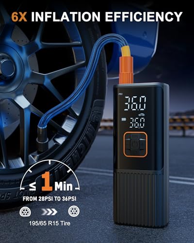 Tire Inflator Portable Air Compressor, 180 PSI Portable Air Compressor, 6X Faster Tire Inflator for Car, Air Pump for Car Tires, Motor, Bicycle, Balls and More-Dark Black - Image 3