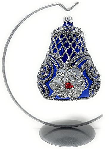 Polish Gallery Christmas Bell Ornament 4-Inch Blown Glass, Royal Inspired Hand Decorated Silver Embellishments Royal Blue #TOP6