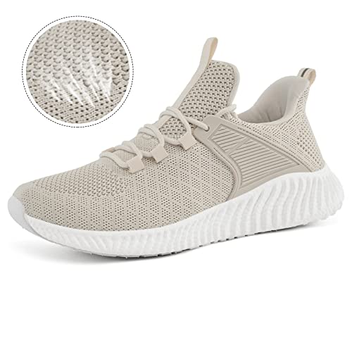 Womens Workout Walking Shoes - Women's Tennis Running Sneakers Non Slip Gym Jogging Mesh Breathable Comfortable Shoes Beige Size 8 #TOP2