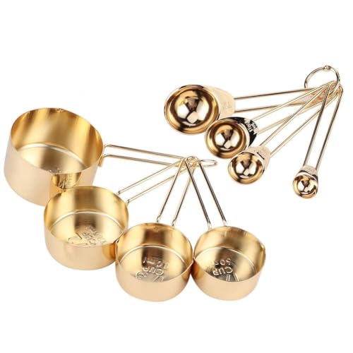 Misurini Cucina per Ingredienti Secchi e Liquidi, Set di Misure in Acciaio Inossidabile 8 Pezzi con Marcature di Misura Incise, Cottura Tè Cucchiaino da caffè, Misurini e cucchiai in metallo