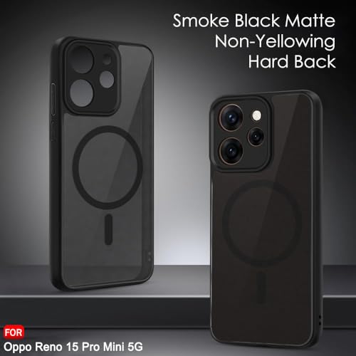 Image of TheGiftKart Hybrid Shockproof Back Cover Case for Oppo Reno 15 Pro Mini 5G | Hard Back Case Cover for Oppo Reno15 Pro Mini 5G (PC & TPU, MagSafe Compatible, Translucent Smoke Matte Back, Black Sides)