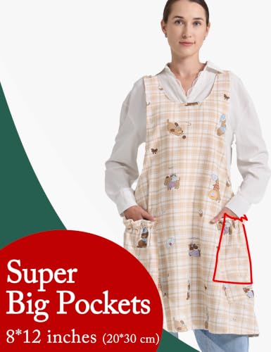 Image of Cozy Adjustable Cross Back Aprons for Women with Pockets Cotton Linen Cooking Kitchen Baking