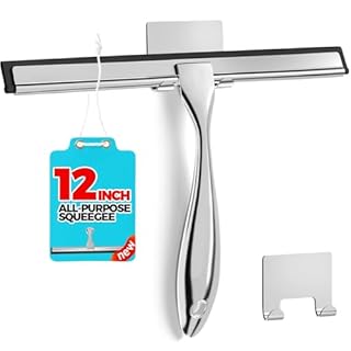 ALFLOD 12-Inch All-Purpose Shower Squeegee for Shower Doors, Tile Shower Walls, Bathroom, Window, Glass and Car Windshield, Mirrors and Kitchen-Stainless Steel, Silver