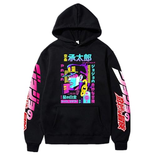 Charous Sweat à capuche doux épais pour cosplay Kujo JoJo's Bizarre Adventure Cosplay Kujo Jotaro, Noir , XXL