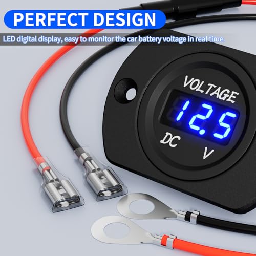 Image of DaierTek Battery Voltage Meter Waterproof DC 12V 24V LED Voltmeter Panel 12 Volt 24 Volt 36 Volt Battery Monitor with Blue Light Round Digital Voltage Display for Marine Boat Car Automotive Motorcycle