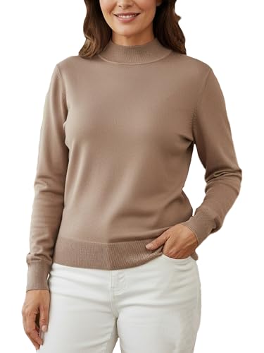 Image of MessBebe Womens Mock Neck Sweater Long Sleeve Knit Pullover Tops Casual Lightweight Jumper Loose Pullover Tops