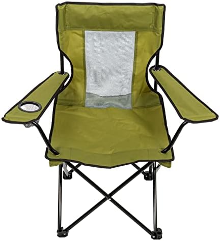 CAMP&GO Portable Folding Mesh Back Quad Camping Cup Holders and Carrying Bag Chair, 34" W x 30" D x 36" H, Moss