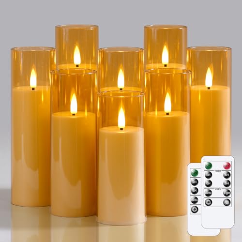 Bougies à piles à minuterie vacillante lot de 8 pièces dorées à télécommande