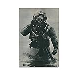 1930s US Navy Deep Sea Diver Black and White Vintage Poster Wall Art Paintings Canvas Wall Decor Home Decor Living Room Decor Aesthetic 12x18inch(30x45cm) Unframe-Style